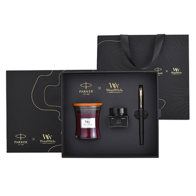 XL 엔트리 레벨 블랙 골드 잉크 펜 WoodWick 아로마테라피 블랙 기념일 선물 세트