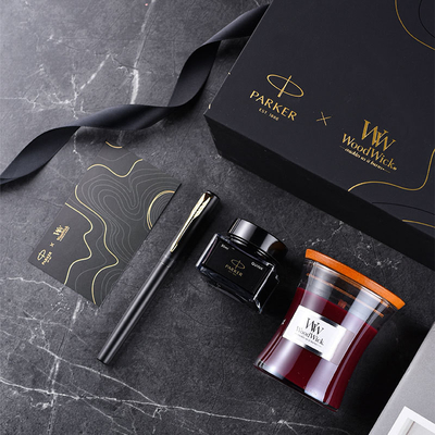 XL 엔트리 레벨 블랙 골드 잉크 펜 WoodWick 아로마테라피 블랙 기념일 선물 세트