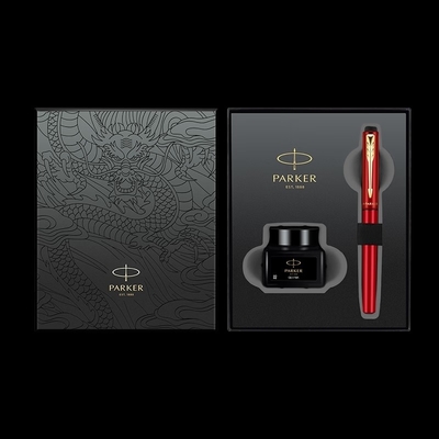 파커 유롱 시리즈 비즈니스 선물 상자 및 Weiya XL Jiaolong/Black Red Special Edition Gold Clip 잉크 펜