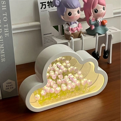 손으로 만든 DIY 구름 툴립 거울 밤 램프 한 개물 두 가지 사용 이상적인 신품 선물