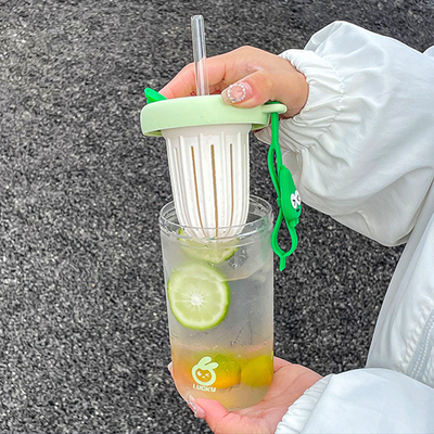 차 분리 차 컵 500ml 높은 외모의 차가운 추출 컵 짚 물 컵 활동 선물