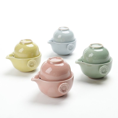 휴대용 세라믹 Ge kiln 빠른 손님 컵 한 냄비 두 컵 여행 차 세트 활동 선물