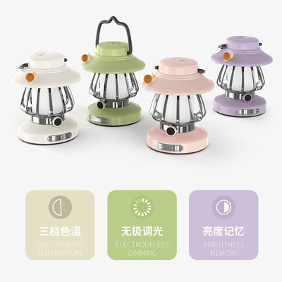 고객 로고 레트로 LED 캠핑 밤 빛 야외 휴대용 테이블 빛 및 Pendant 빛 활동 선물