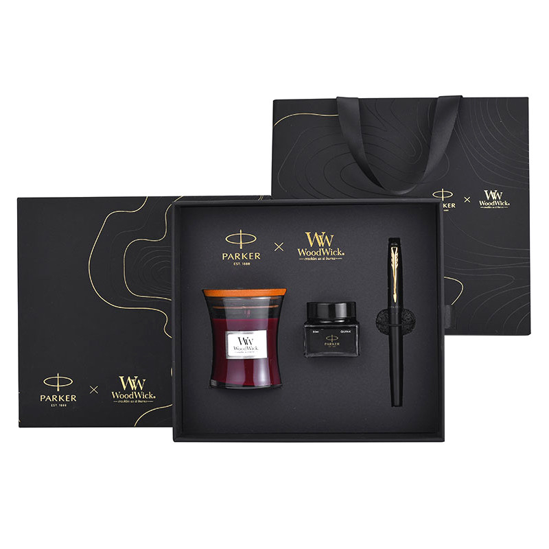XL 엔트리 레벨 블랙 골드 잉크 펜 WoodWick 아로마테라피 블랙 기념일 선물 세트