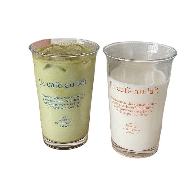 350ml 인스 패션 텍스트 프린트 유리 컵 레트로 워터 컵 아이스 커피 라테 차 주스 컵
